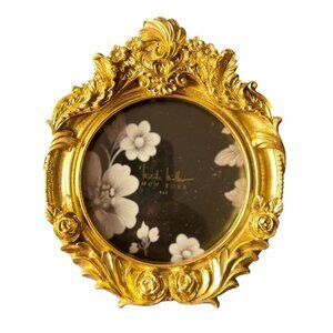 Nicole Miller NY Roses & Feathers Mini Frame 4 x 4 Round Photo Gold Baroque